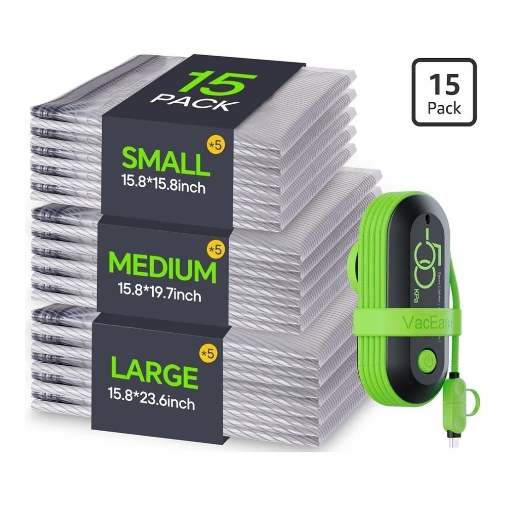 Travel Vacuum Bags with Electric Pump - 15 Pack Compression Space Saver